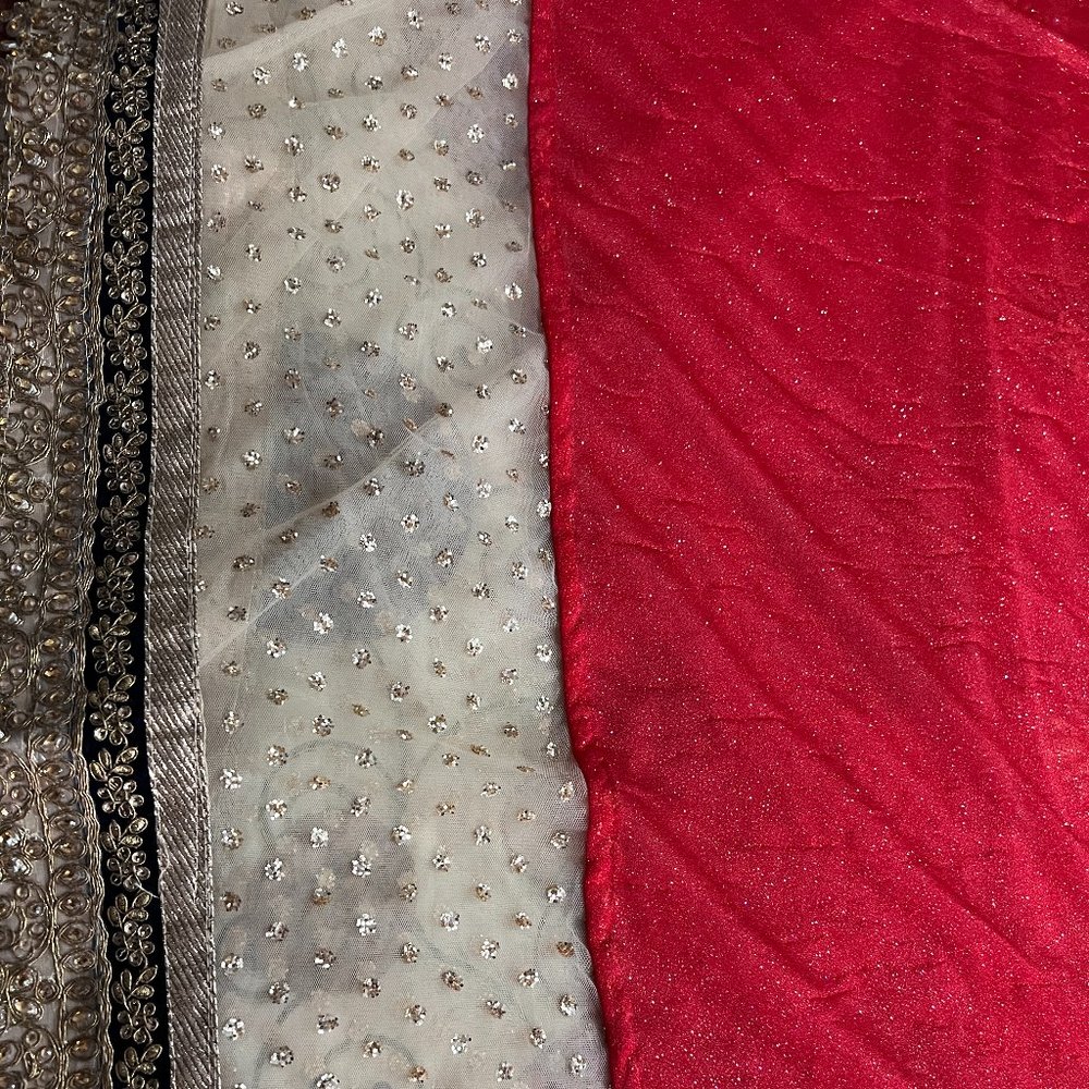 Shimmering Red and Cream Party Wear Half and Half Saree - Picture 6 of 11